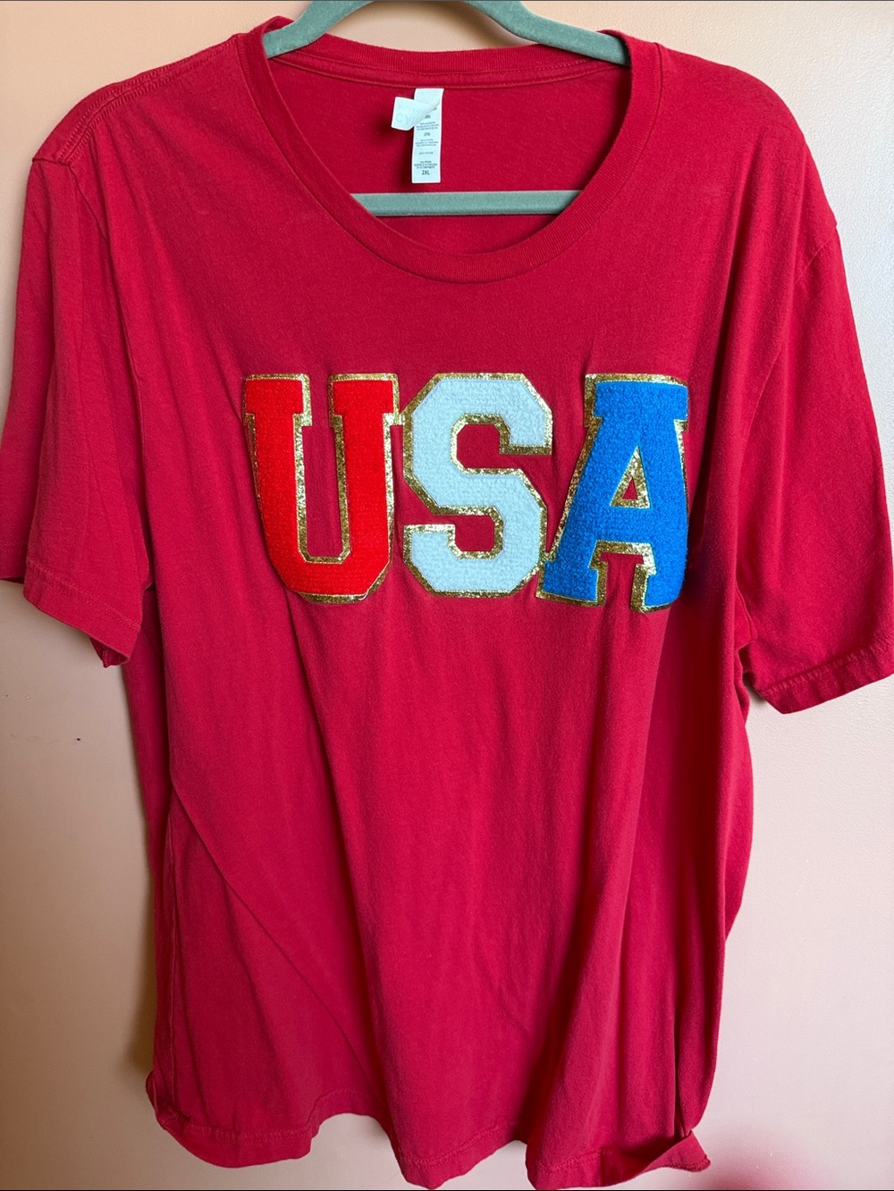 Bella Canvas Red Short Sleeve Tee with USA Glitter Appliqué